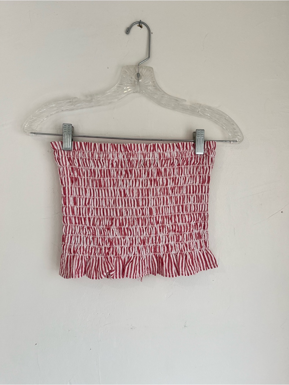 American Eagle Outfitters Red and White Striped Smocked Tube Top